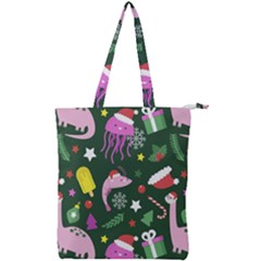 Dinosaur Colorful Funny Christmas Pattern Double Zip Up Tote Bag by Ket1n9