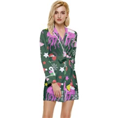 Dinosaur Colorful Funny Christmas Pattern Long Sleeve Satin Robe by Ket1n9