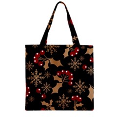 Christmas Pattern With Snowflakes Berries Zipper Grocery Tote Bag by Ket1n9