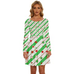 Christmas Paper Stars Pattern Texture Background Colorful Colors Seamless Long Sleeve Wide Neck Velvet Dress by Ket1n9