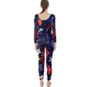 Festive Floral Pattern Christmas Blue Floral Flower Foliage Leaves Pattern Red Snow Winter Long Sleeve Catsuit View2