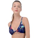 Festive Floral Pattern Christmas Blue Floral Flower Foliage Leaves Pattern Red Snow Winter Knot Up Bikini Top View1