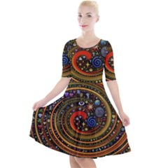 Swirl Vortex Emoji Cyclone Motion Art Quarter Sleeve A-line Dress With Pockets by Paksenen