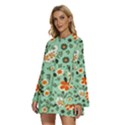 Retro 1960s Flowers Pattern 3 Round Neck Long Sleeve Bohemian Style Chiffon Mini Dress View2