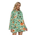 Retro 1960s Flowers Pattern 3 Round Neck Long Sleeve Bohemian Style Chiffon Mini Dress View3