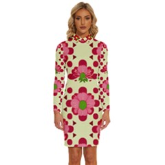 Retro 1960s Flowers Pattern 4 Long Sleeve Shirt Collar Bodycon Dress by violetheavensky