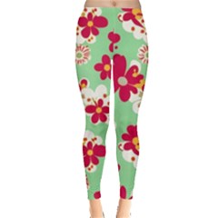 Retro 1960s Flowers Pattern Everyday Leggings  by violetheavensky