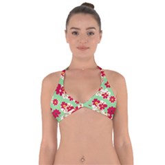 Retro 1960s Flowers Pattern Halter Neck Bikini Top by violetheavensky