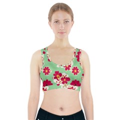 Retro 1960s Flowers Pattern Sports Bra With Pocket by violetheavensky