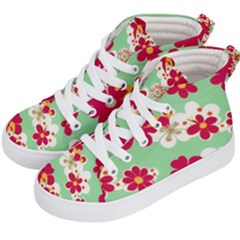 Retro 1960s Flowers Pattern Kids  Hi-top Skate Sneakers by violetheavensky