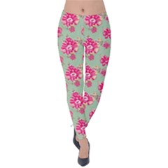 Retro 1880s Flowers Pattern 11 Velvet Leggings by violetheavensky