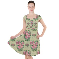 Retro 1880s Flowers Pattern 9 Cap Sleeve Midi Dress by violetheavensky