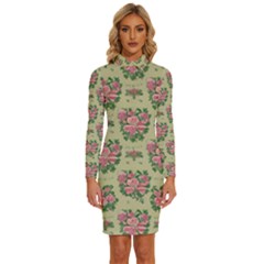 Retro 1880s Flowers Pattern 9 Long Sleeve Shirt Collar Bodycon Dress by violetheavensky