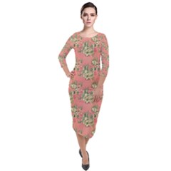 Retro 1880s Flowers Pattern 12 Quarter Sleeve Midi Velour Bodycon Dress by violetheavensky