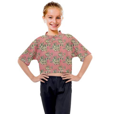 Retro 1880s Flowers Pattern 12 Kids Mock Neck T-shirt by violetheavensky