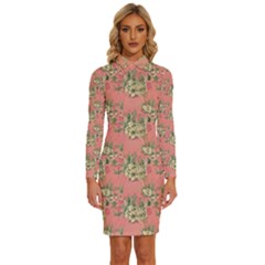 Retro 1880s Flowers Pattern 12 Long Sleeve Shirt Collar Bodycon Dress by violetheavensky