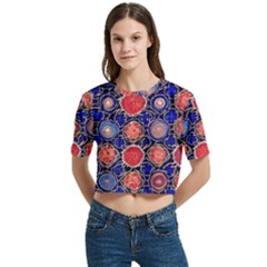 Retro Geometric Shapes And Flowers 3 Women s Round Neck Short Sleeve Crop Top by violetheavensky