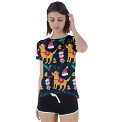 Funny Christmas Pattern Background Short Sleeve Open Back T-shirt by Ket1n9