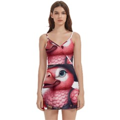 Kawaii Pink Parrot Pirate Body Wrap Sleeveless V-neck Mini Dress by KawaiiArtStyle