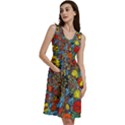 Mid Century Retro Floral 1970s 1960s Pattern 56 Sleeveless Dress With Pocket View3