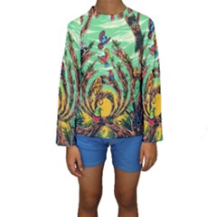 Monkey Tiger Bird Parrot Forest Jungle Style Kids  Long Sleeve Swimwear by Grandong