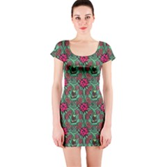 Retro 1880s Flowers Pattern 3 Short Sleeve Bodycon Dress by violetheavensky