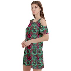 Retro 1880s Flowers Pattern 3 Women s Cold Shoulder Round Neck Mini Dress by violetheavensky