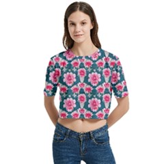 Retro 1880s Flowers Pattern 22 Women s Round Neck Short Sleeve Crop Top by violetheavensky