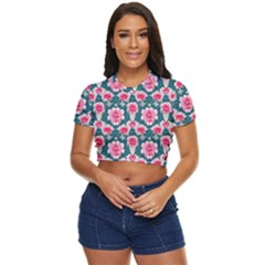 Retro 1880s Flowers Pattern 22 Side Button Cropped T-shirt by violetheavensky