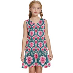 Retro 1880s Flowers Pattern 22 Kids  Sleeveless Tiered Mini Dress by violetheavensky