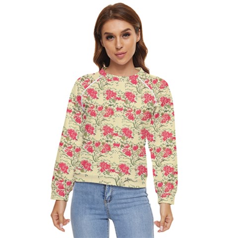 Retro 1880s Flowers Pattern 18 Women s Long Sleeve Raglan T-shirt by violetheavensky