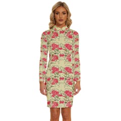 Retro 1880s Flowers Pattern 18 Long Sleeve Shirt Collar Bodycon Dress by violetheavensky