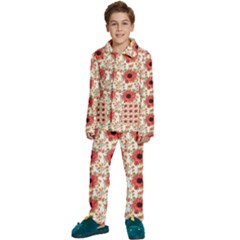 Retro 1880s Flowers Pattern 23 Kids  Long Sleeve Velvet Pajamas Set by violetheavensky