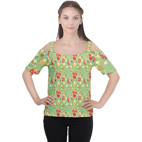 Retro 1880s Flowers Pattern 17 Cutout Shoulder T-shirt by violetheavensky