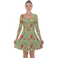 Retro 1880s Flowers Pattern 17 Quarter Sleeve Skater Dress by violetheavensky