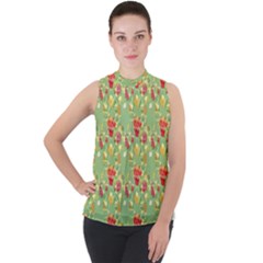 Retro 1880s Flowers Pattern 17 Mock Neck Chiffon Sleeveless Top by violetheavensky