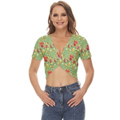 Retro 1880s Flowers Pattern 17 Twist Front Crop Top by violetheavensky