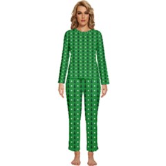 Green Christmas Tree Pattern Background Womens  Long Sleeve Lightweight Pajamas Set by Paksenen