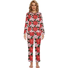 Poinsettia Pattern Seamless Pattern Christmas Xmas Womens  Long Sleeve Lightweight Pajamas Set by Paksenen