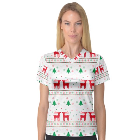 Red Green And Blue Christmas Themed Illustration V-neck Sport Mesh T-shirt by Paksenen