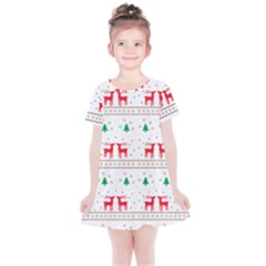 Red Green And Blue Christmas Themed Illustration Kids  Simple Cotton Dress by Paksenen