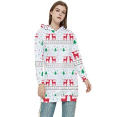 Red Green And Blue Christmas Themed Illustration Women s Long Oversized Pullover Hoodie by Paksenen