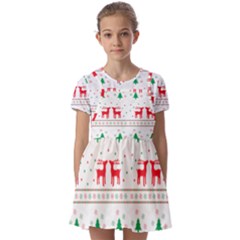 Red Green And Blue Christmas Themed Illustration Kids  Short Sleeve Pinafore Style Dress by Paksenen