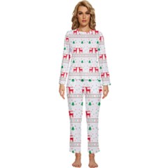 Red Green And Blue Christmas Themed Illustration Womens  Long Sleeve Lightweight Pajamas Set by Paksenen