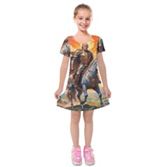 Heroic Trump Warrior In Golden Armor Kids  Short Sleeve Velvet Dress by AwesomeSauce