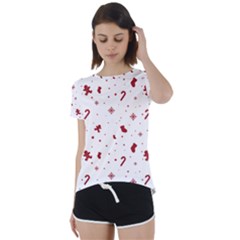 Christmas Xmas Holiday Pattern Background Short Sleeve Open Back T-shirt by Paksenen