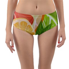 Citrus Fruit Healthy Vitamin Reversible Mid-waist Bikini Bottoms by Paksenen