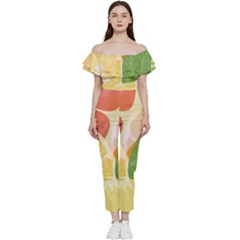 Citrus Fruit Healthy Vitamin Bardot Ruffle Jumpsuit by Paksenen