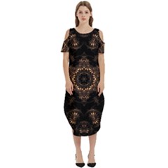 Bronze Age Mandala Cold Shoulder Loose Fit Dress With Pockets by MRNStudios