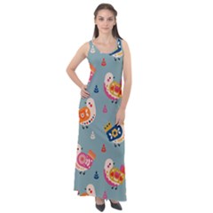 Cute Bird Pattern Sleeveless Velour Maxi Dress by designsbymallika